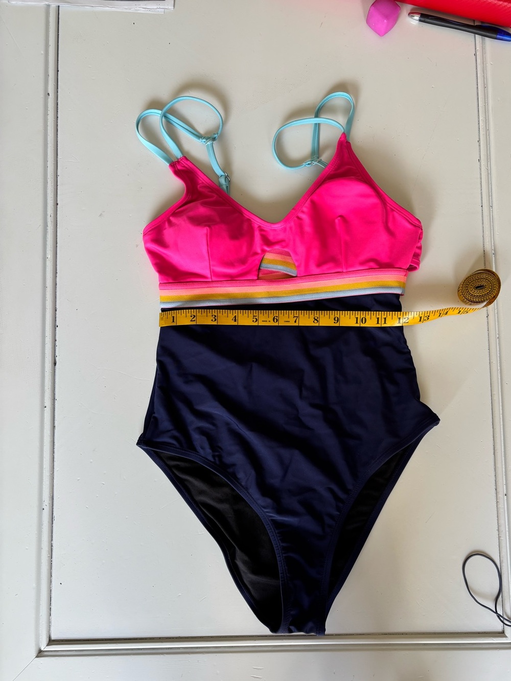 Cupshe Hot Pink & Navy One-Piece Swimsuit with Rainbow Band